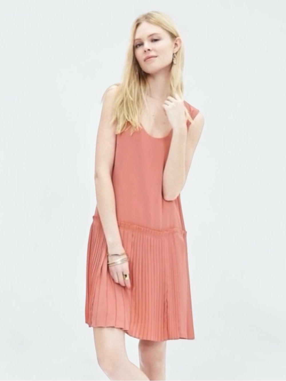 Banana Republic Coral Sleeveless Pleated Drop Waist Mini Dress Sz 4